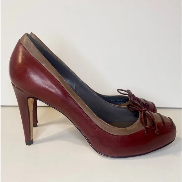 Cole Haan Dark Burgundy Victorian Leather Heels Size 6 - Picture 4 of 14